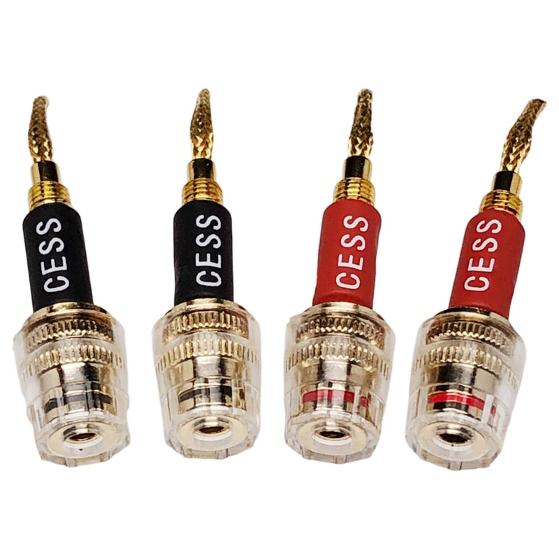 CESS-220 Pin Banana Plug to 4mm Female Banana Jack/Speaker Wire, 4 Pack (Braided-Type to 4mm) Braided-type to 4mm
