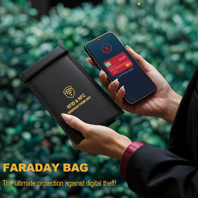 Faraday Bag for Phones and Car Keys(2Pack)， Faraday Pouch - Military Grade Anti-Theft Protection for Car Key Fob, Cell Phone, RFID, WiFi, GPS Tracking Signals 2