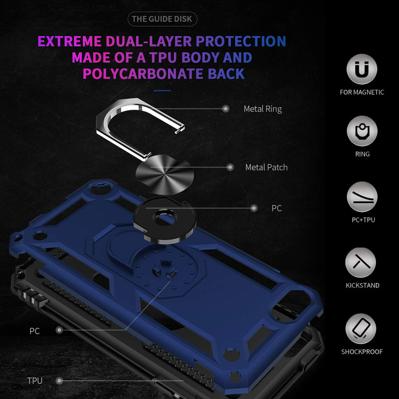 ULAK Compatible with iPod Touch 7 Case/iPod Touch 6 Case with 2 HD Screen Protectors, Hybrid Rugged Shockproof Cover with Built-in Kickstand for iPod Touch 7th/6th/5th Generation (Blue) Blue