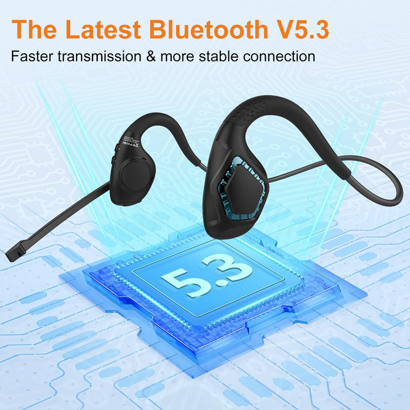 Golvery Latest Bluetooth 5.3 Headset w/DSP Noise Canceling Boom Microphone & Mute for Cellphone, Lightweight Comfort Open Ear Wireless Headphones for PC Laptop Office Meeting Home Working, 10H Cyan
