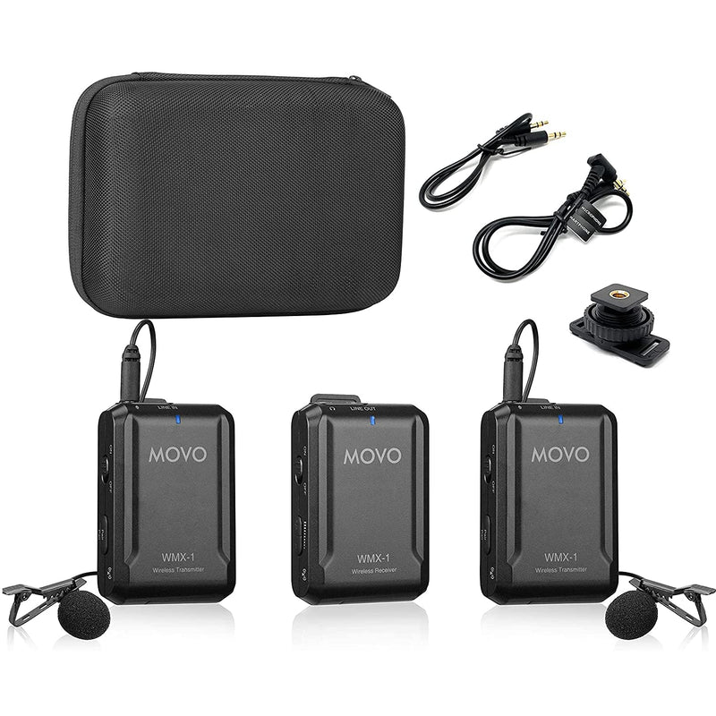 Movo WMX-1-DUO 2.4GHz Dual Wireless Lavalier Microphone System, Compatible with DSLR Cameras, Camcorders, iPhone, Android Smartphones, and Tablets, 200ft Audio Range, Great for Teaching Tutorials 2 Transmitters