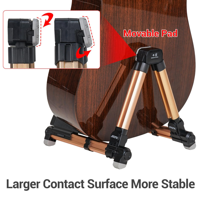 Guitar Stand - Foldable Aluminum Guitar Floor Stand Adjustable for All Types of Guitars, Basses, Ukuleles and Violins, Banjo Easy to Carry Steady Stand Safe Protection (Gold) Gold