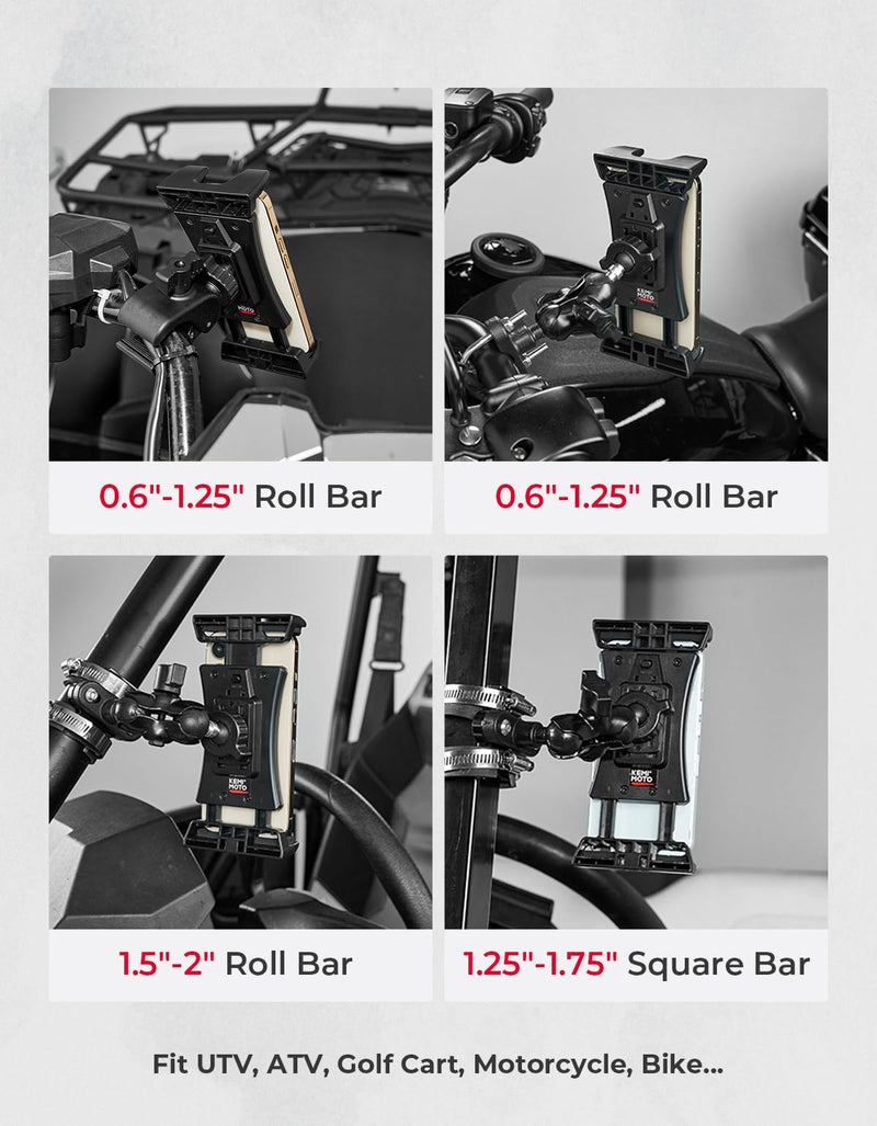 KEMIMOTO UTV Phone Mount ATV Holder, Fit 4.7"-13" Phone & Tablet | 360° Adjustable Heavy Duty, Compatible with Can-Am Maverick X3 Outlander Polaris RZR Sportsman Kawasaki Talon Viking