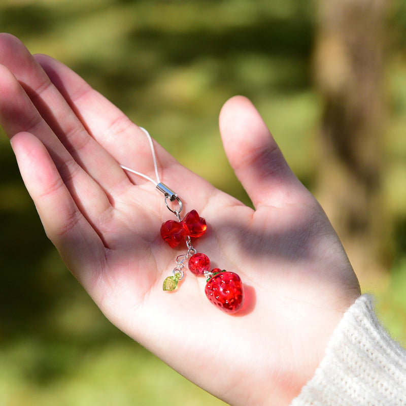 Cute Strawberry Cherry Phone Charm Delicate Y2K Kpop Aesthetic Charm For Phone Bag Keychain Airpods Camera Pendants Decor red strawberry
