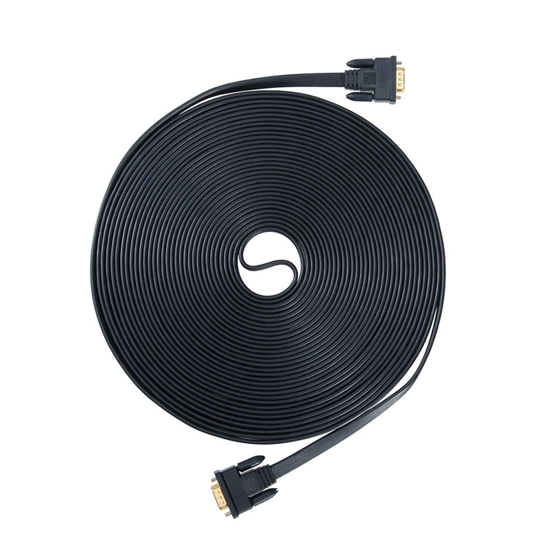 DTech 10ft Ultra Thin Flat Computer Monitor VGA Cable 15 Pin Male to Male Connector SVGA Wire 10 Feet - Black