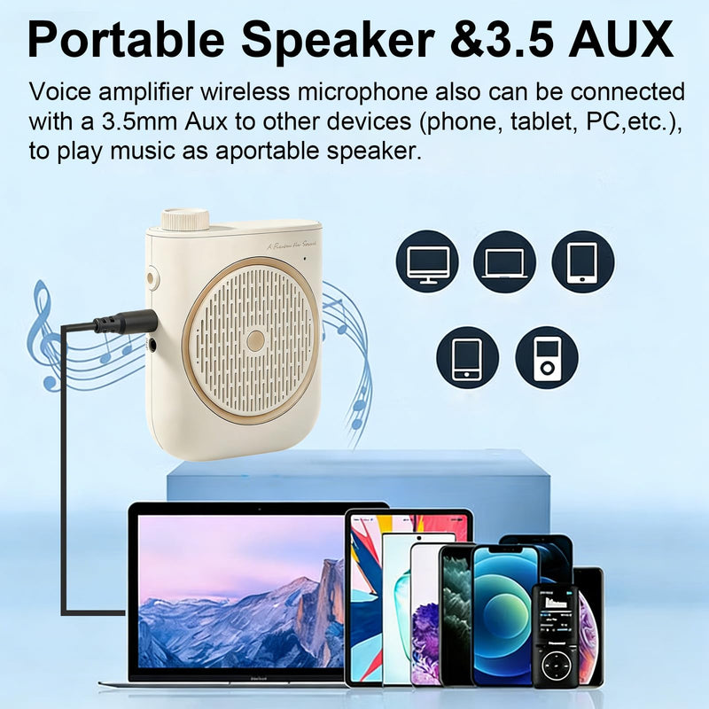 [AUSTRALIA] - Voice Amplifier with Wireless Microphone Headset, Voice Amplifier Wireless Microphone for Teachers, Mini PA System Speaker, Portable Voice Amplifier for Classroom, Speech,Tour Guide (Cream) 