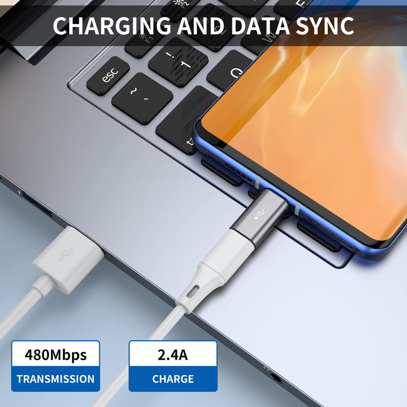 QianLink Micro USB to USB C Adapter,8-Pack Aluminum USB Type C Adapter Convert Connector Compatible with Samsung Galaxy S10 S9 S8 Plus Note 9 8, LG V40 V35 V30 V20 G7 G6,Pixel 2 XL,Moto Z2 Z3(Gray) Grey
