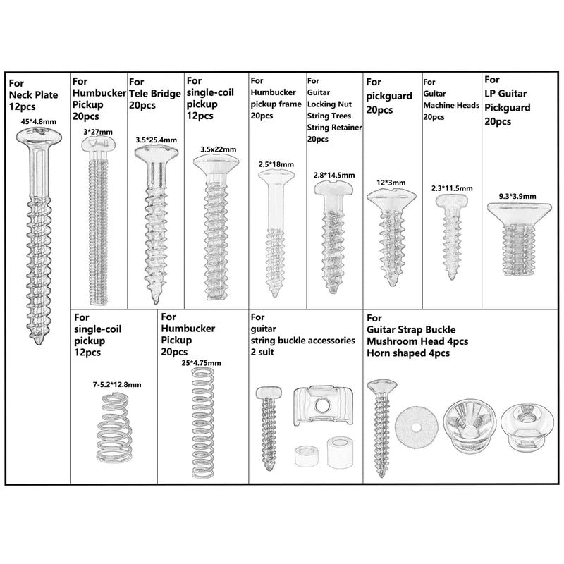 [AUSTRALIA] - Electric Guitar Screw Set, Suitable for Bridges, Pickups, Pickguards, Tuners, Toggle Switches, and Neck Plates. This 233-Piece DIY Tool Kit Includes Tweezers and Strap Buttons, Gold Golden 