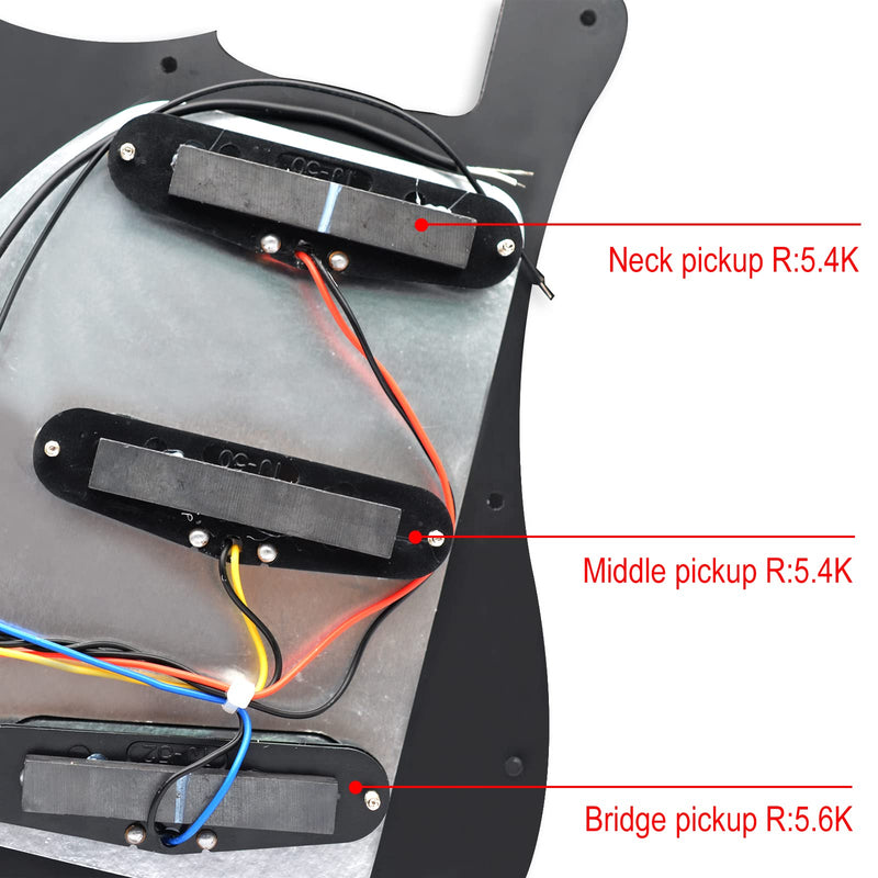 [AUSTRALIA] - SAPHUE Prewired ST Pickguard SSS 3 Single Coil Pickups Adjustable Big Screws Loaded Electric Guitar Pickguard for Fender Strandard Straocaster Guitar Parts (Black) Black 