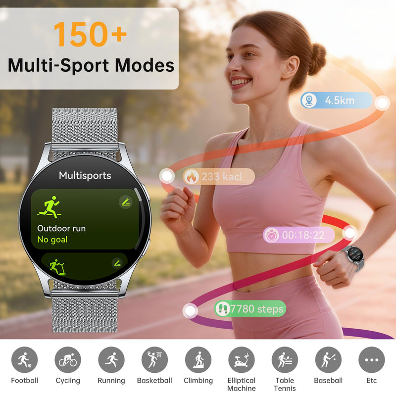 Smart Watch for Women, 1.32" AMOLED Smartwatch with AI Voice Assistant & Translator, Fitness Tracker with Heart Rate Sleep SpO2 Monitor, Bluetooth Call, 153 Sports, IP68, iOS Android Silver