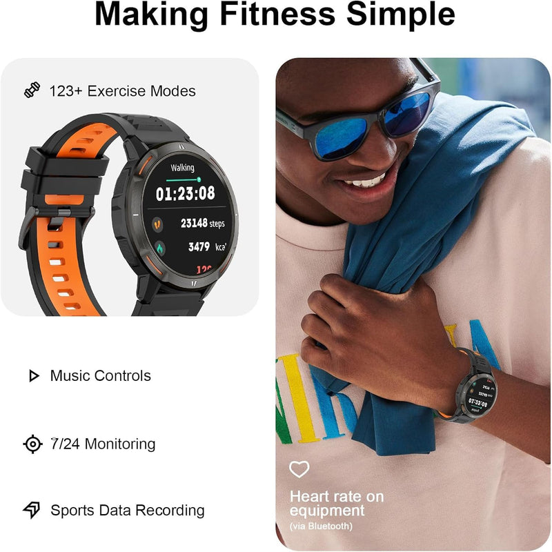 Fila Smart Watch for Men Women, 1.52’’ GPS Smartwatch (Answer/Make Call) with 100+ Sport Modes, Fitness Watch with Heart Rate/Sleep Monitoring, Activity Tracker for Android iOS Black