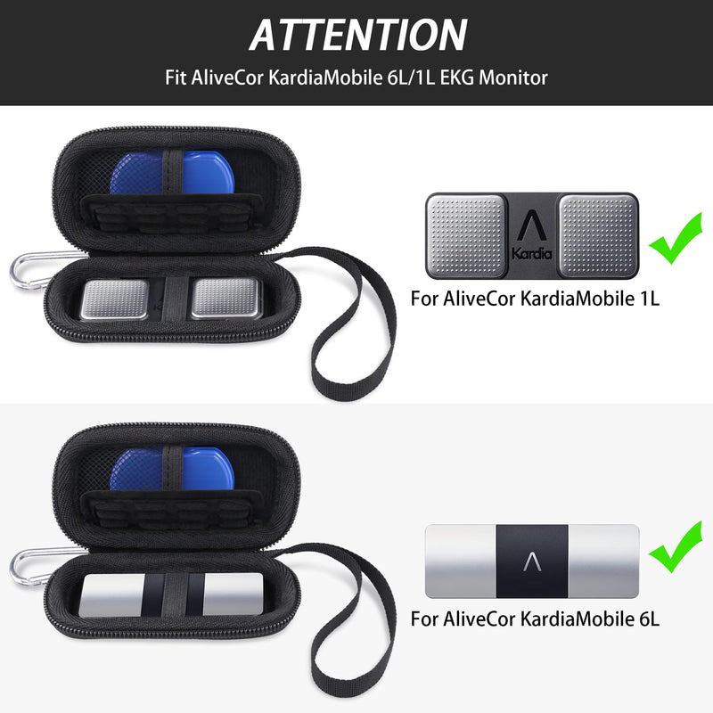 Khanka Hard Case for KardiaMobile 6 Channel / 1 Channel ECG Heart Monitor, Case Compatible with Kardia 6L 1L ECG with Carabiner Hook and Carry Strap (Pill Box and ECG Not Included)