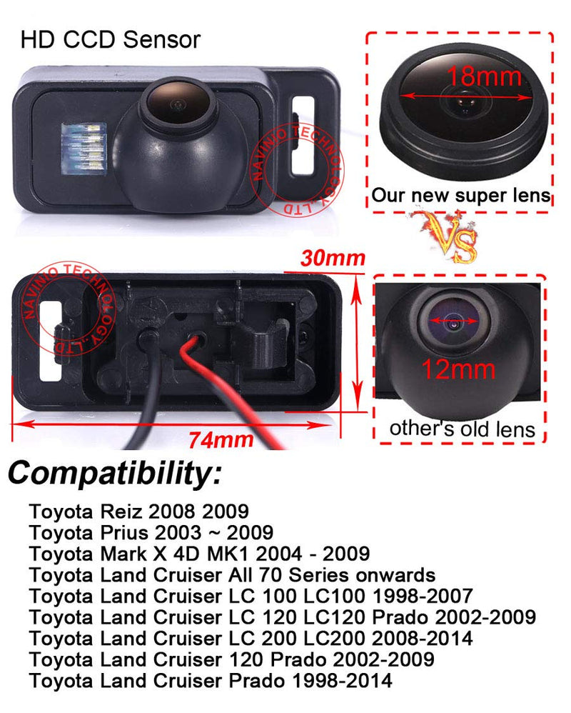 Super HD Vehicle Camera 1280x720 Pixels 1000 TV Lines Vehicle Car Rear View Backup Camera, 170° Viewing Angle Reversing Camera Replacement for Toyota Reiz Prius Prado Land Cruiser Waterproof