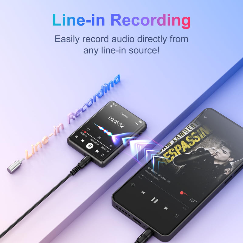 [AUSTRALIA] - MECHEN 64GB MP3 Player Bluetooth 5.3 with 2.4" Full Touch Screen，Portable Digital Music Player with Speaker，FM Radio, Line Recording, HiFi Lossless Sound, Support up to 128GB. (Gray) Gray 
