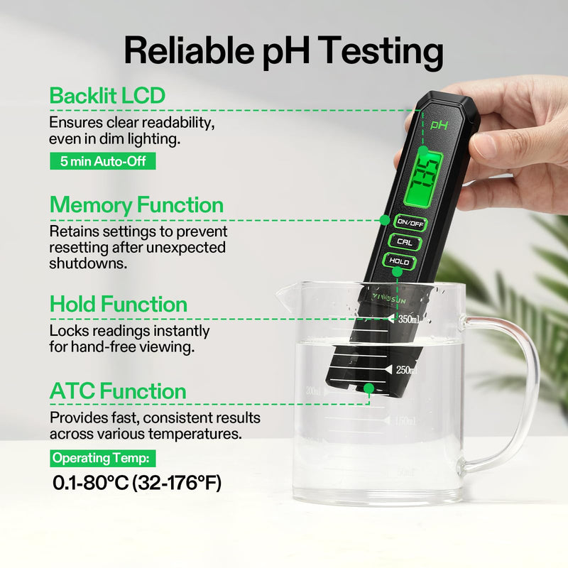 VIVOSUN Digital pH Meter, 3-in-1 TDS/EC/Temperature Meter, 3-in-1 Soil Moisture/pH/Light Tester Combo for Home, Garden and Hydroponics Black-White-Green