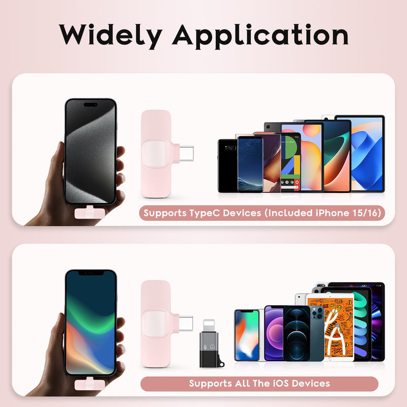 [AUSTRALIA] - USB C Mini Wireless Lavalier Microphone for iPhone 15 16, iOS and Android Devices - Noise Reduction Lapel Mic for Recording, Clip Omni Lav Mic for Video Recording, Tiktok, Youtube, Vlog (Pink) White M2 USB C 