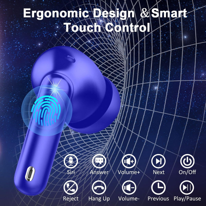 Wireless Earbuds, Bluetooth 5.4 Headphones 50H Playtime Ear Buds Earphones | IP7 Waterproof with 4 ENC Mics, HiFi Deep Bass, LED Display Fast Charging, 2026 in-Ear Headphones for Sports & Outdoor Blue
