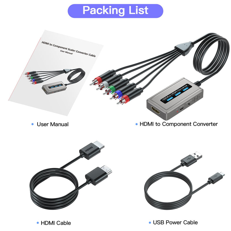 HDMI to Component Converter with Scaler Function, 1080P HDMI to YPbPr Converter Supports 1080i HD Input Grey