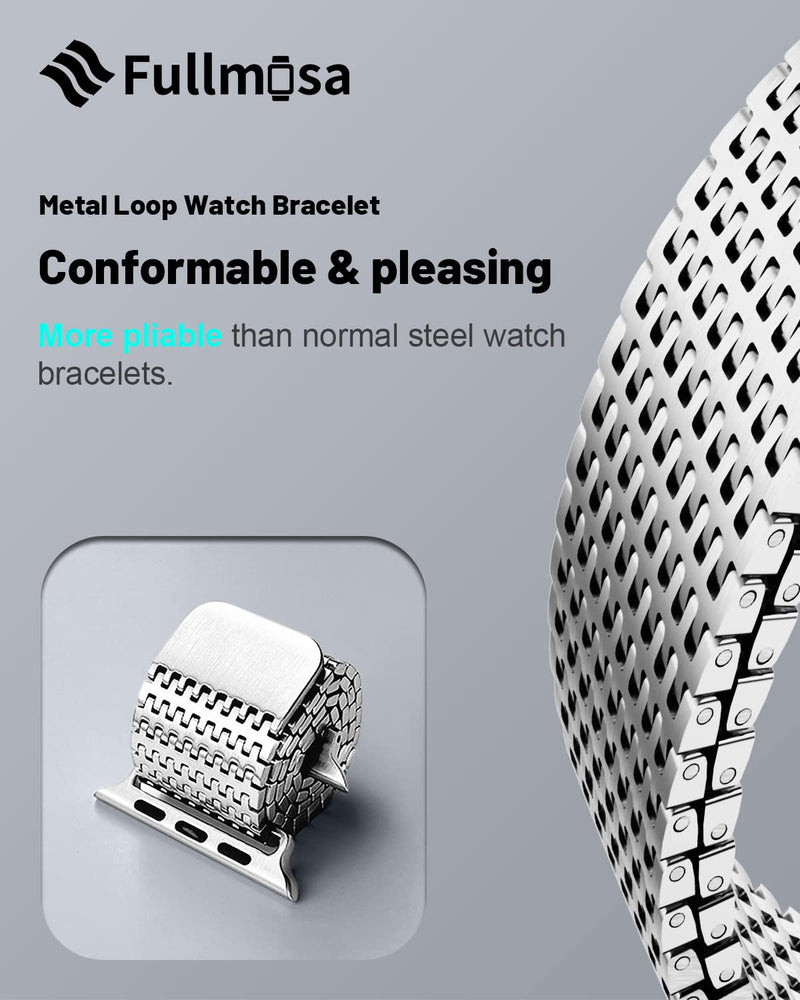 Fullmosa Compatible Stainless Steel Apple Watch Band 38mm/40mm/41mm Black with Case & Compatible Mesh Apple Watch Band 38mm/40mm/41mm with Case,Silver
