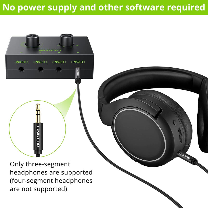 [AUSTRALIA] - LiNKFOR 4 Port 3.5mm Stereo Audio Switch, 4 Way Stereo Audio Selector, 4 Input 1 Output / 1 Input 4 Output Audio Splitter with Volume Control and 4 Channel Switch Knob 4 Ports 3.5mm 