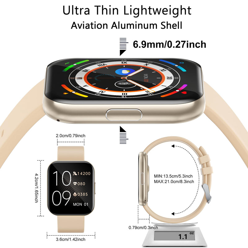 Ultra-Thin Aluminum Smart Watches for Women iPhone/Android/Samsung Answer/Make Call Waterproof Slim Small Best Ladies Smart Watches 1.85″ AMOLED Screen Heart Rate/Sleep/Spo2 Monitor 110+ Sport Modes