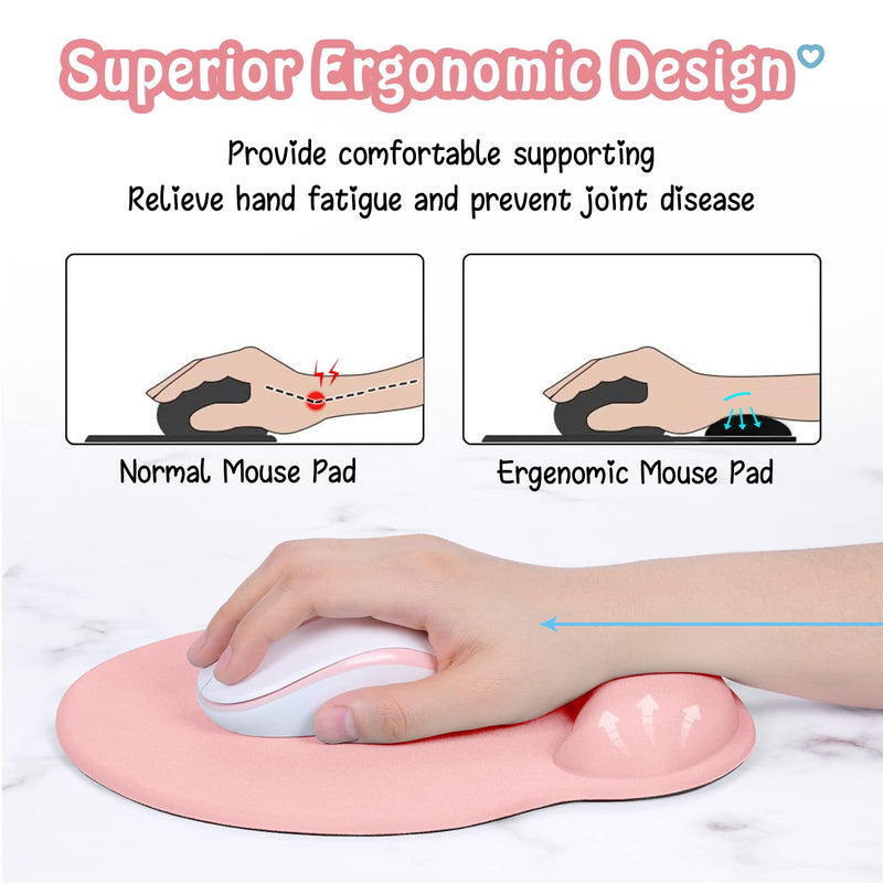 Hsurbtra Ergonomic Mouse Pad with Wrist Rest Support, Gel Mouse Pads with Non-Slip PU Base, Pain Relief Memory Foam Mousepad for Laptop PC, Cute Office Supplies Desk Decro Accessories Pink Large
