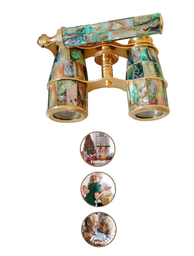 [AUSTRALIA] - Brass Binoculars Opera Glasses 3x25 Natural Abalone Green Nautical Binocular-spyglasses-Maritime Leather Decor-Christmas-Groomsmen 