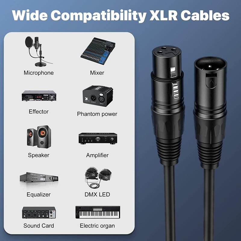 XLR Cable 25 Ft 2 Packs,Microphone Cables,Premium Balanced Microphone Mic Speaker Cable with 3-Pin XLR Male to Female DMX Cable,Black 25 Feet-2 Pack Black