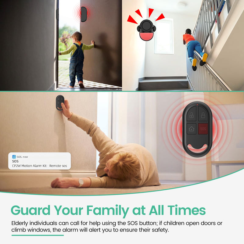 [AUSTRALIA] - Home Alarm System，2.4G WiFi PIR Motion Sensor Alarm, Wireless DIY Smart Door/Window Alarm for Home Security with Phone APP Alert 4-Piece Kit（2Door Window Sensor），for House Apartment Office,Black Black-WiFi 