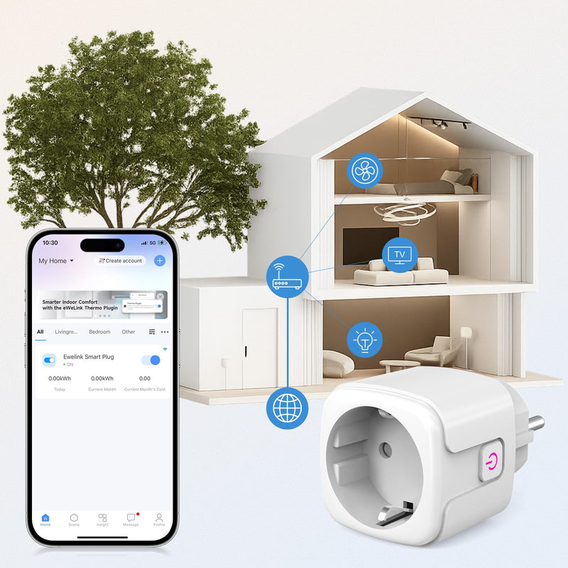 SURFOU WLAN Socket with Timer & Current Meter, Smart Plug 16A with App Control, Voice Control, Timer, for Alexa & Google Home, 2.4GHz WiFi, Remote Access, No Hub Required gray