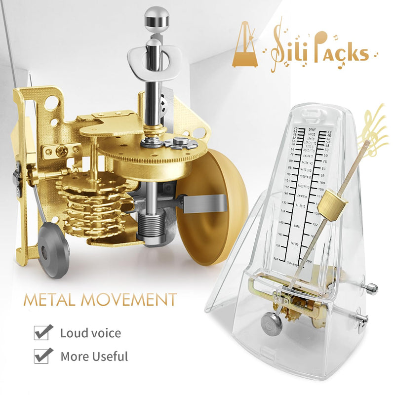 [AUSTRALIA] - SiliPacks Mechanical Music Metronome Elegant Design Music Timer for Drums Piano Bass Violin Guitar Track Tempo and Beat Instrument (Transparent) Transparent 