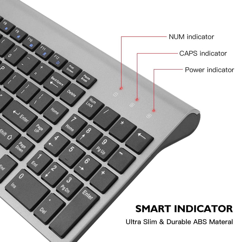 Wireless Keyboard Mouse Combo, cimetech Compact Full Size Wireless Keyboard and Mouse Set 2.4G Ultra-Thin Sleek Design for Windows, Computer, Desktop, PC , Notebook - (Grey) Grey
