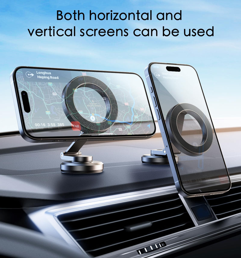 JUHOO Phone Holder for Car Magnetic Rotatable and Retractable, Fits iPhone 15, 14, 13, 12, Pro, Mini, MagSafe Case Dark