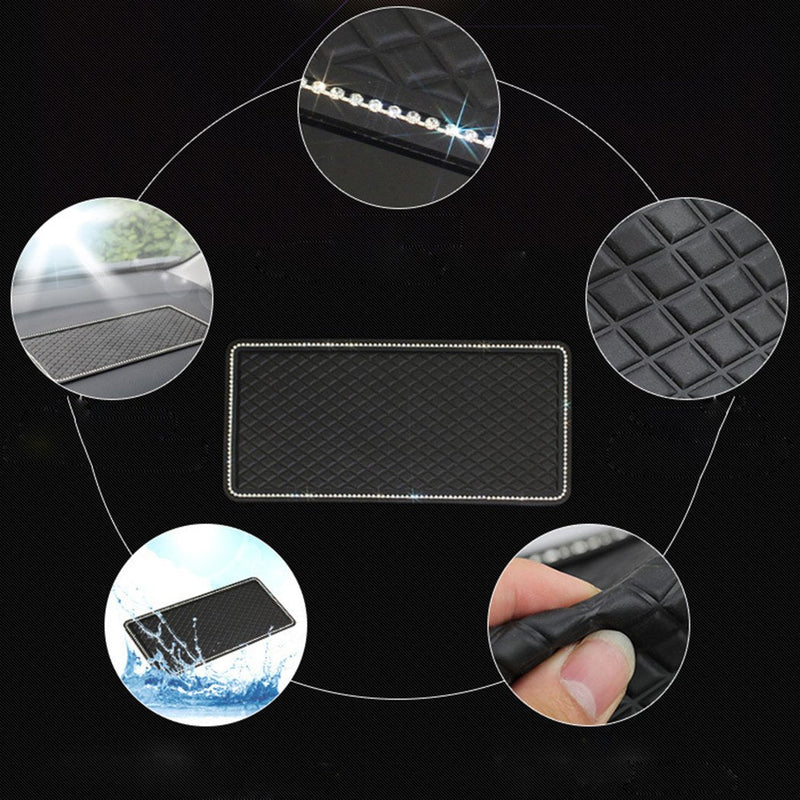 Glitter Bling Crystal Anti-Slip Phone Hold Dashboard Sticky Pad Non-Slip Mat (Black) Black