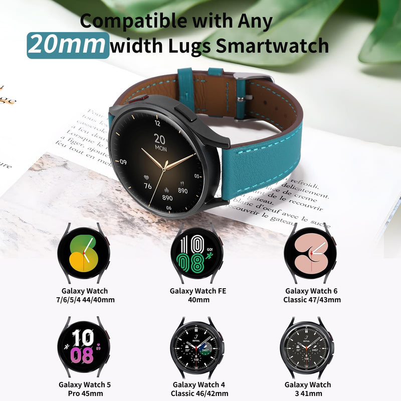 2 Pack Leather Band(cream and blue) Compatible with Samsung Galaxy Watch 46mm,Watch 3 45mm,Gear S3 Frontier Classic,Top Grain Genuine Leather 22mm 20mm Watch Band for Women Men