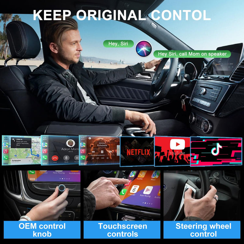 Wireless CarPlay Adapter, CarPlay Wireless Adapter Supports Netflix, YouTube, and Tiktok Stream Media Play, for OEM Wired CarPlay to Wireless Dongle, Fits for Cars from 2016 & iOS 10+ Phone