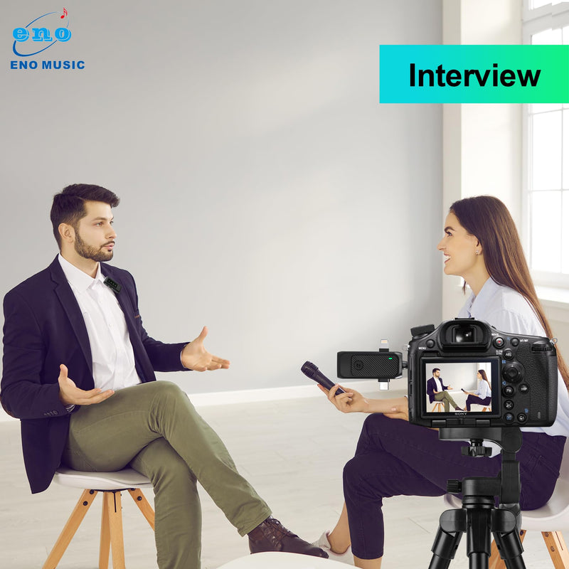 ENO MUSIC 3 in 1 Clip-on Wireless Lavalier Microphones for iPhone, Android, Camera, 8 Hours Rechargeable Battery, USB-C Microphone with Noise Reduction for Video Recording, Vlog, YouTube, TikTok