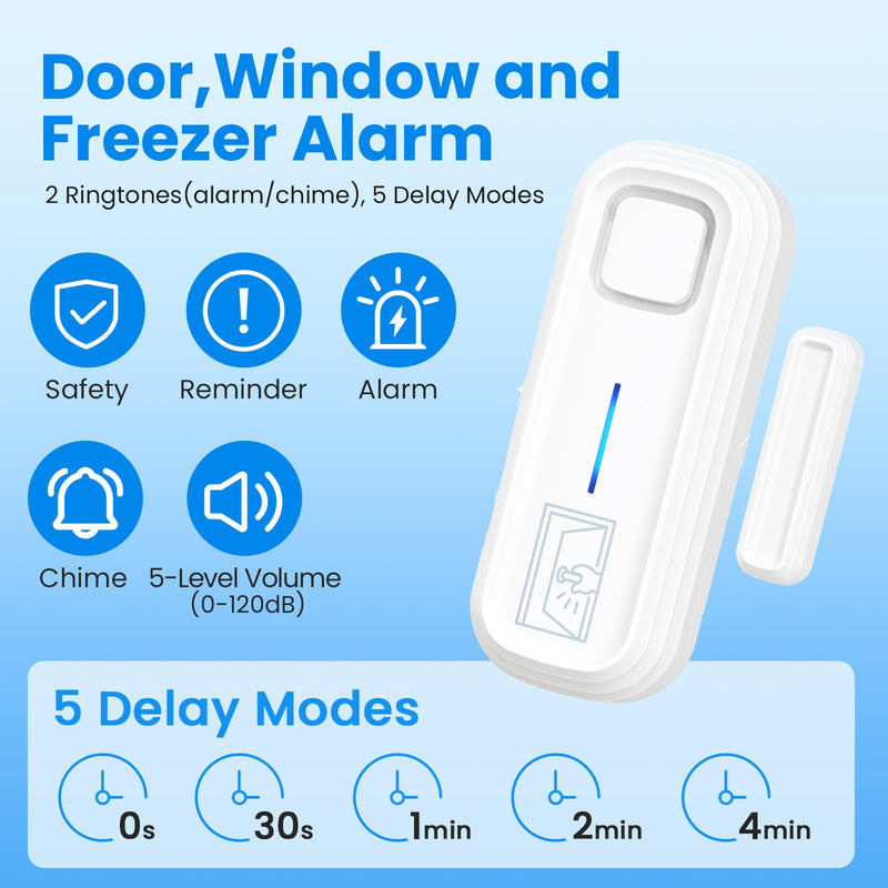 [AUSTRALIA] - SanJie Door Left Open Alarm with Delay(Instant/30s/1min/2min/4min),Window Fridge Door Alarm for Kids Safety,Volume Adjustment Mute-120dB,2 Tones,5 Modes,Ajar Alert for Freezer Garage Home,3 Sensor 3 Sensors 