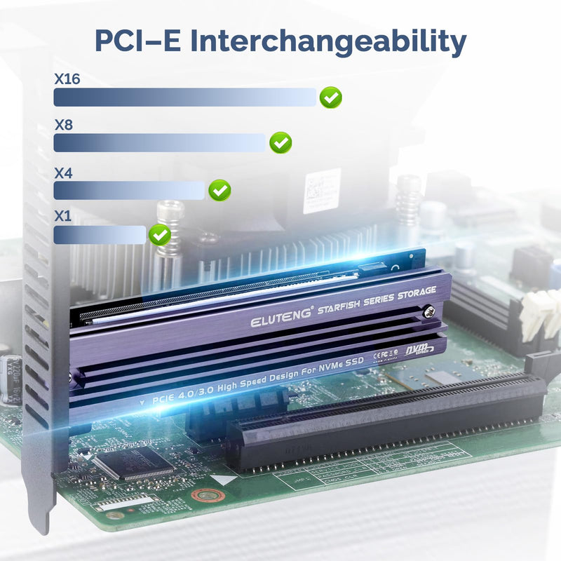 [AUSTRALIA] - ELUTENG NVME PCIe 4.0 Adapter M.2 NVME SSD to PCI-e Slots X1 X4 X8 X16 Expansion Card with Aluminum Heatsink NVME SSD to PCI Express Card Low Profile Bracket Support 2230 2242 2260 2280 SSD 