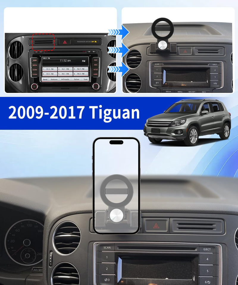 Car Phone Holder for Volkswagen Tiguan 2009-2017 Auto Accessories, Cell Phone Mount Compatible with MagSafe, 360° Rotation, Hands Free Not Affect Air Vent