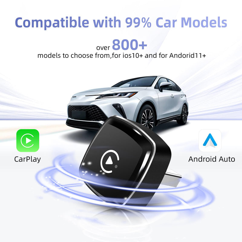 Wireless CarPlay Adapter for iPhone, 2 in 1 Android Auto Wireless Adapter | with CarPlay＆Android, Plug and Play, Fast and Stable Connection RM-KPL083