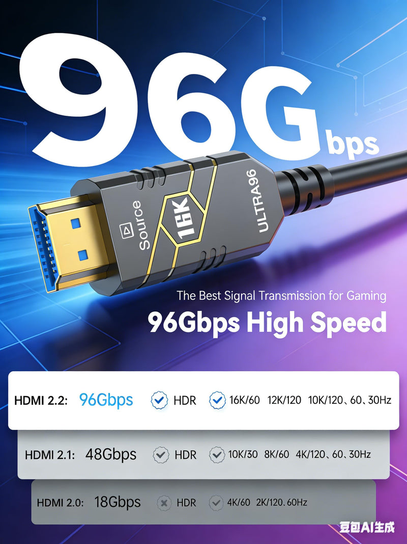 3m / 10ft 16K HDMI2.2 Fiber Optic Cable, 96Gbps Ultra High Speed, 4K240Hz 4K144Hz 8K120Hz 16K60Hz, HDCP 2.2&2.3, Dynamic HDR, eARC,DTS, Long Slim and Flexible for Projector/TV/PS5 | 96Gbps Ultra High Speed, 4K240Hz 4K144Hz 8K120Hz 16K60Hz, HDCP 2.2&2.3...