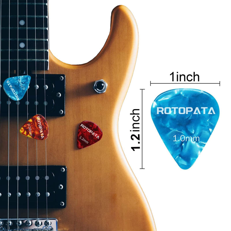 60 Pack Guitar Picks with Organizer Storage Box, 0.5 0.58 0.75 0.84 1.0 1.2mm Includes Thin Medium Heavy Thickness & Variety Colorful Celluloid Plectrums for Bass Electric Acoustic Guitars Ukulele