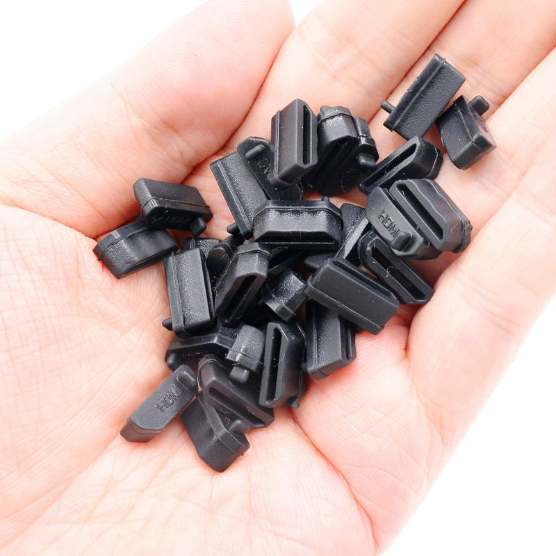 30pcs HDMI Silicone Anti Dust Cap Cover Plugs, HDMI Female Port Dustproof Plug Soft Protector Stopper, for TV,Laptop Computers etc,Black