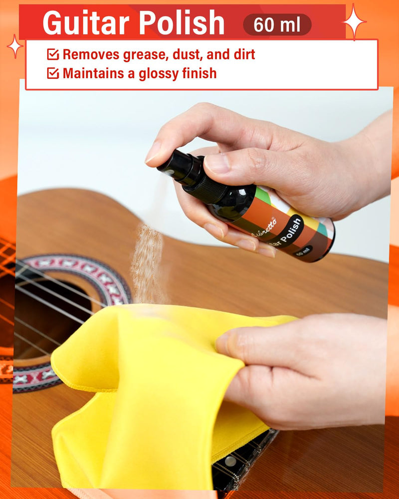 Libretto Guitar Cleaning Kit, 2 Pack Guitar Maintenance Set with Polish, Fretboard Oil and 2 Microfiber Cloths, All in One Care for Acoustic and Electric Guitars 2-Pack