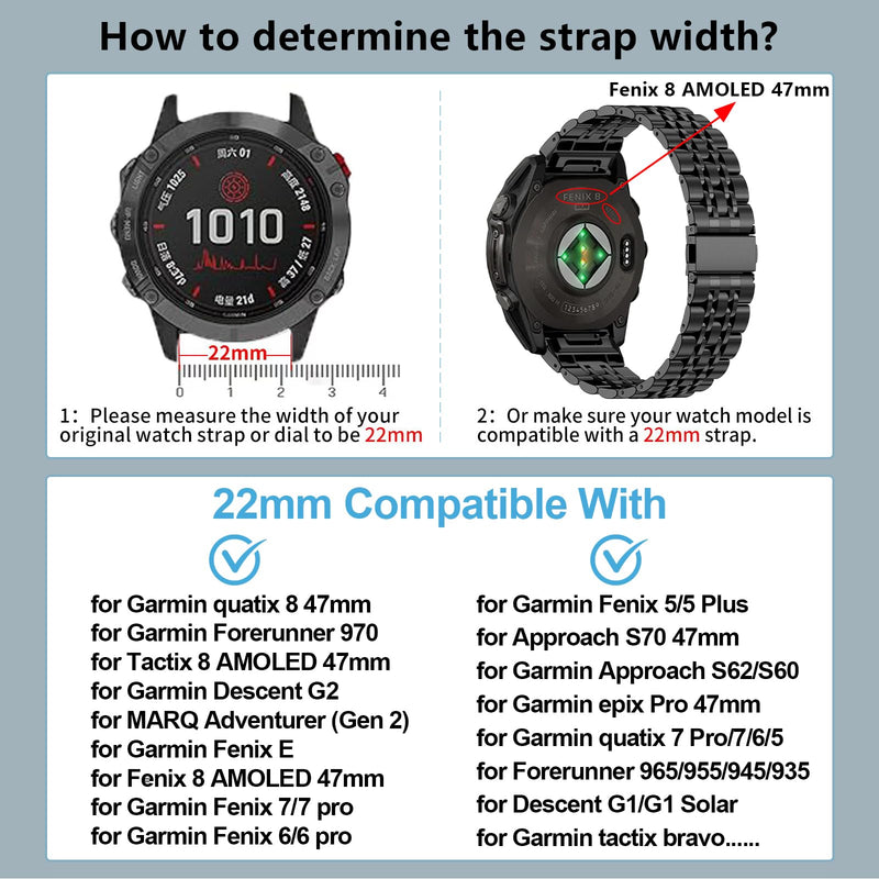ZPJPPLX 22mm Watch Bands for Fenix 8 AMOLED 47mm E 7 6 Pro 5 plus,Quickfit Strap for quatix 6 7 8 epix Pro 47mm/Approach S62 S70/Forerunner 970 965 955 945 935/Descent G2 G1