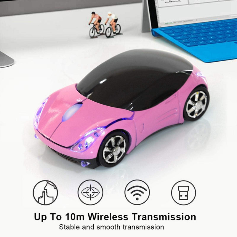 2.4G Wireless Car Shape Optical Mouse, for Mac/ME/Windows PC/Tablet Gaming Office, 1600DPI, Plug & Play(Pink) pink