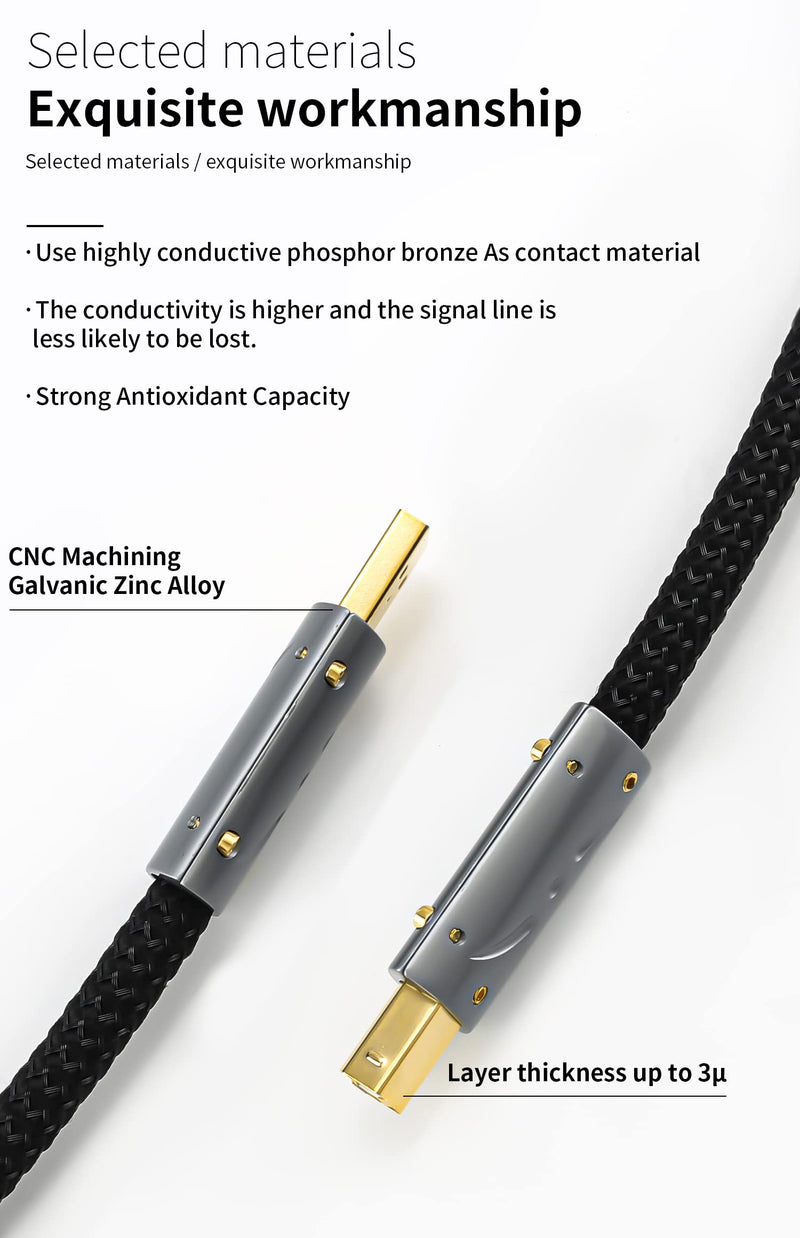 Viborg HiFi USB A to B Cable Silver Plated Copper 4.9FT for Audiophile Audio, DAC, Decoder, Printer, Scanner (UC01) 1.5 m UC01