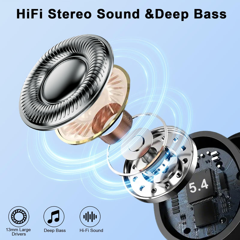 Wireless Earbuds, Bluetooth 5.4 Headphones, 75H Deep Bass Sound, Earhook | Sport, Over Ear Buds, 4 ENC Noise Cancelling Mic, Dual LED Display, IP7 Waterproof Earphones, Workout, Running, Gym Jet-Black