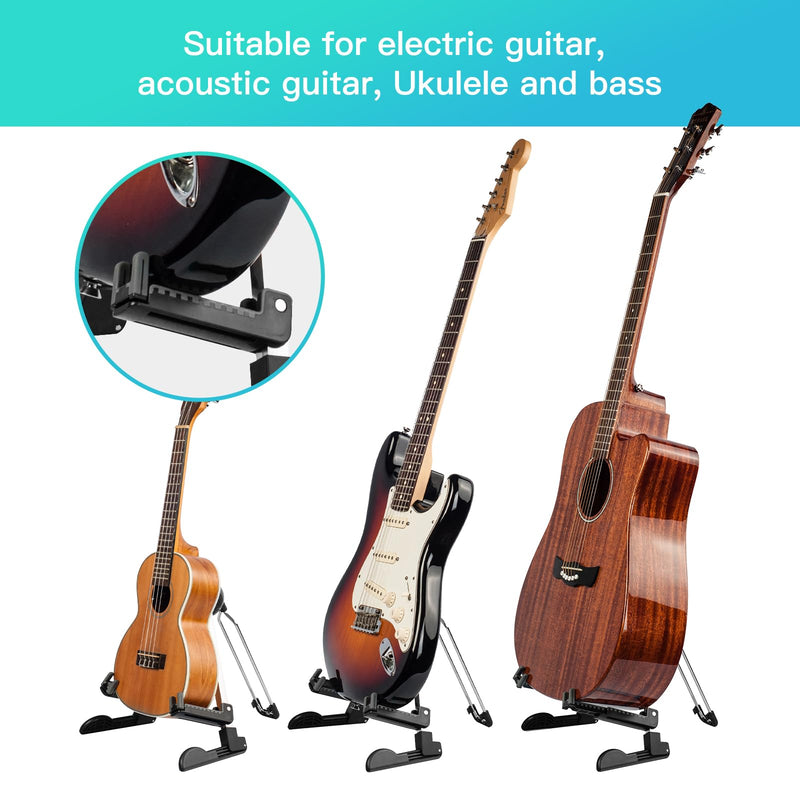 GUITTO Guitar Stand - Electric and Acoustic, Floor Standing Holder for Guitars, Bass, Banjo, Cello - Portable, Foldable, and Small A-Frame Design GGS-03 Black